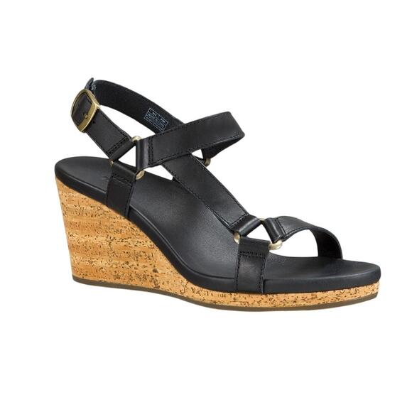 like new Teva Arrabelle Women’s 9.5 Black cork wedge strappy leather sandals